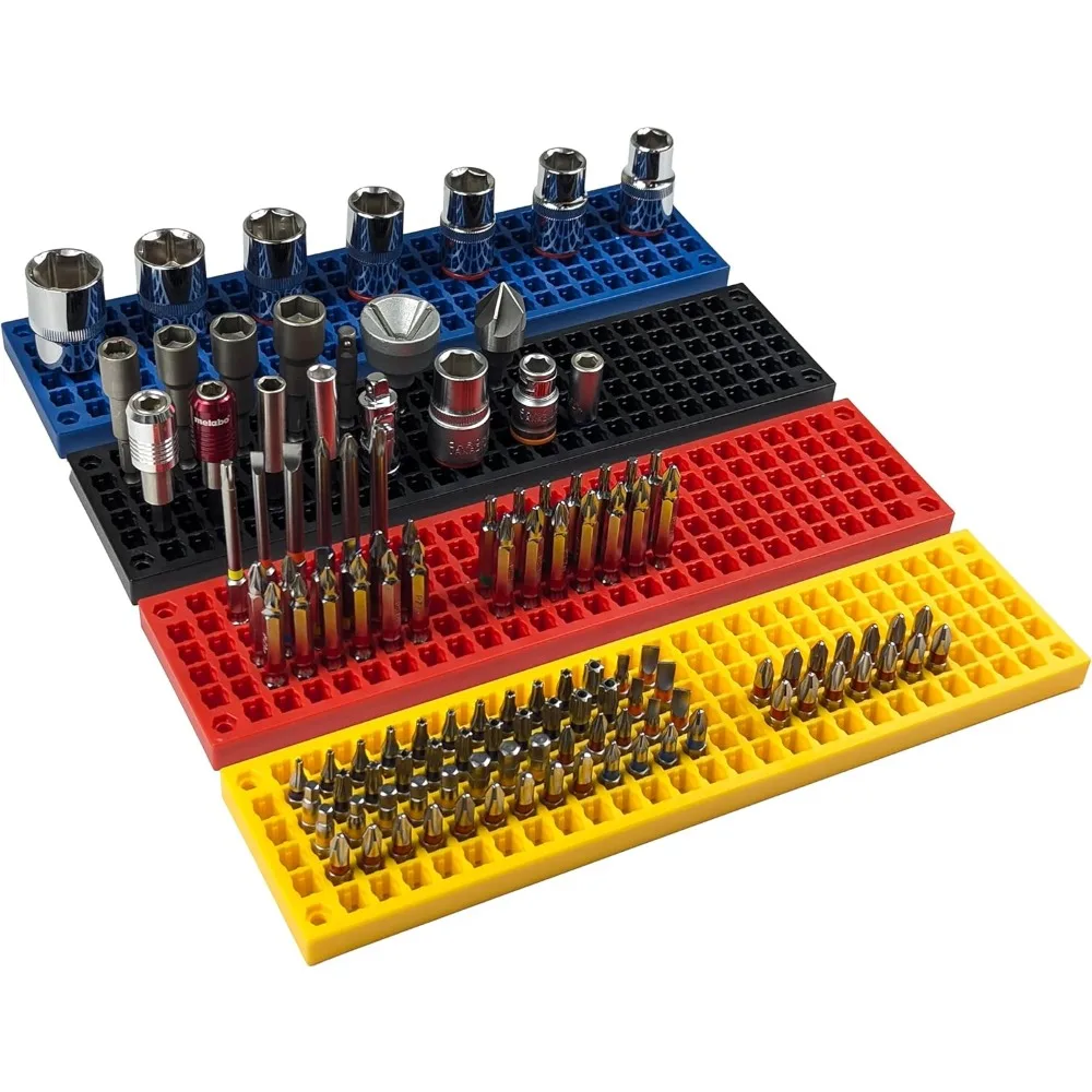 

4 Piece Bit Organizer Set - 158 Hole Storage for Hex and Drive Bits - Toolbox Organizer for Tools