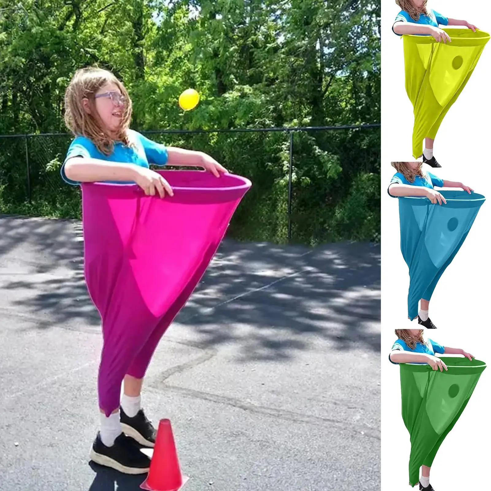 Bolsas de carrera de saco para niños, juegos de carreras de relés en el patio trasero, juego de pantalones elásticos gigantes divertidos con 2 pelotas hinchables para festivales de césped, cumpleaños