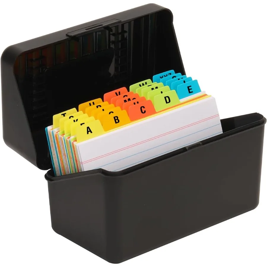 

3x5 Index Card Holder with 100 Heavyweight Ruled Index Cards and 25 Plastic Dividers Black