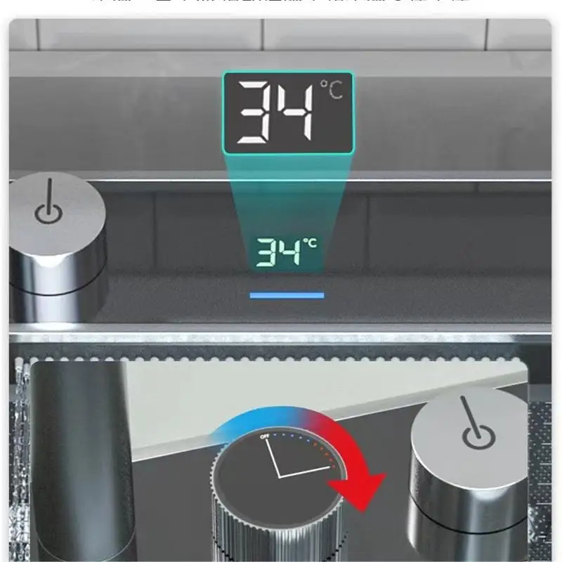 Imagem -04 - Pia Cascata Grande com Slot Único Display Digital Pia de 304 com Torneira Cascata para Renovação de Cozinha Aço Inoxidável