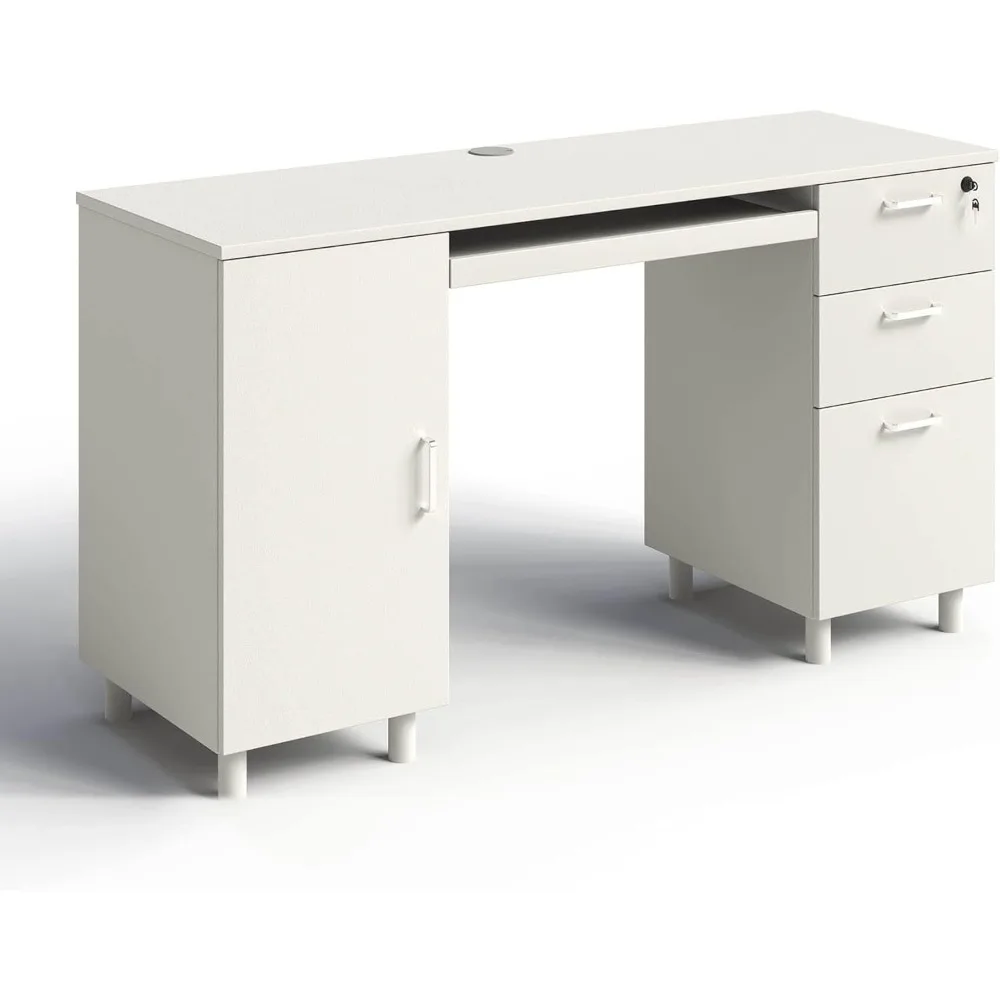 Modern Design By Crafts & comfort Venice Computer Desk - Office Desk with 3 Drawers & CPU Storage Cabinet - Laptop Workstation