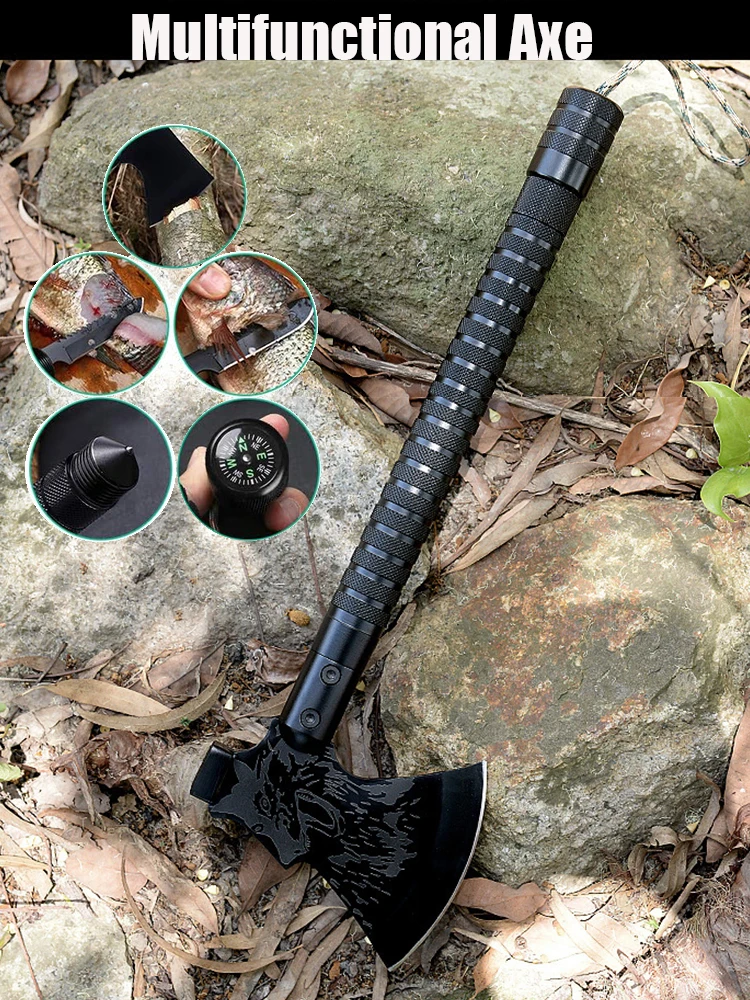 

Multifunctional Axe Tactical Folding Survival Axe w/Hammer & Nylon Sheath, Multifunctional Camping Hatchet for Hiking/Hunting/Ou