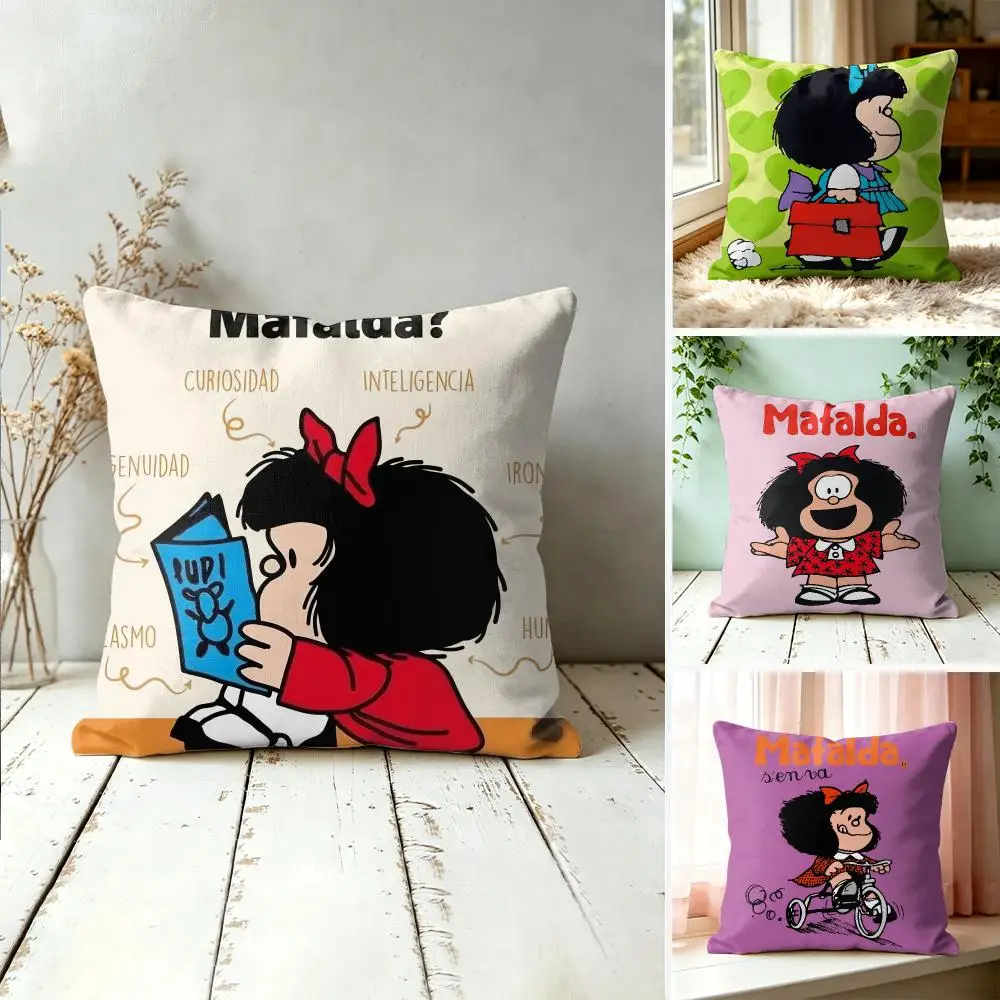 Mafalda Cushion Cover Plush Fabric Soft Double-Sided Printed Sofa Warm Winter Home Gift Pillow Cover