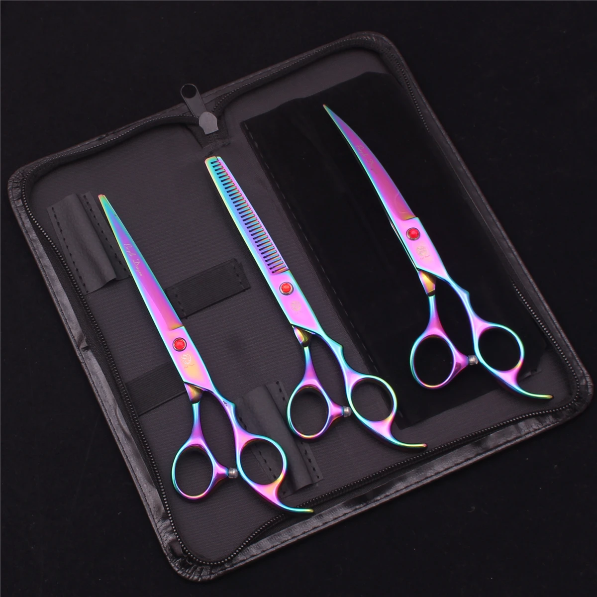 Purple Dragon Pet Schere 7'' Edelstahl Hundepflegeschere Kit Gerade Schere Effilierschere Chunker Gebogene Schere Z3003 – Detail 15