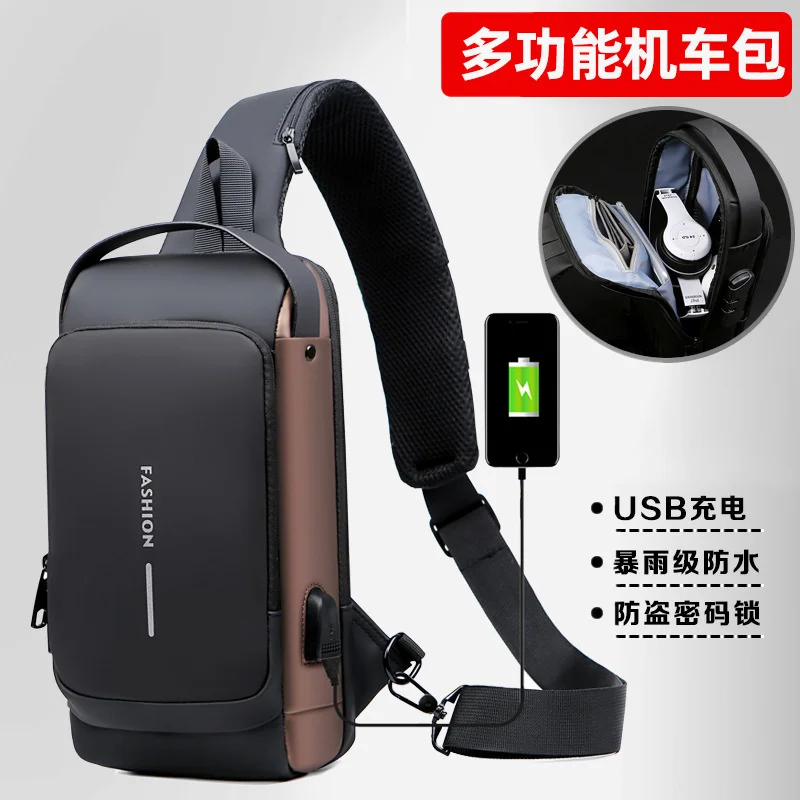 Men's Waterproof Backpack Casual Chest Bag Multifunction Anti-theft USB Charging Waist Bag Outdoor Sports Fashion Shoulder Bag