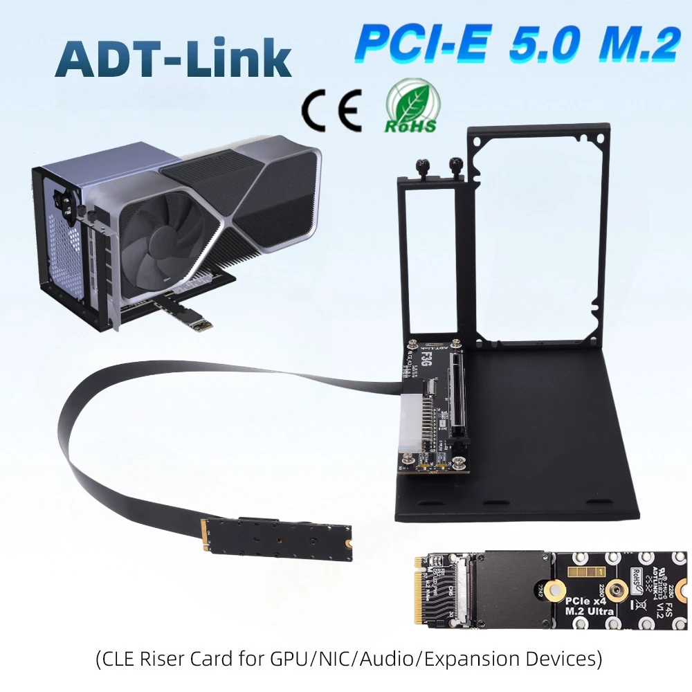 ADT-Link F3G M.2 NVMe to PCI-E 5.0 X16 EGPU Adapter GPU Dock M.2 External Video NUC/ITX/STX/Notebook PC Gen5 High Speed FFC 0.5M