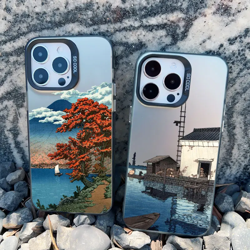 Landscape phone case For iPhone 12 15 14 Plus 15 16 11 13 Pro Max Mini Japan Series Aestheticism Scenery Shockproof Laser Covers