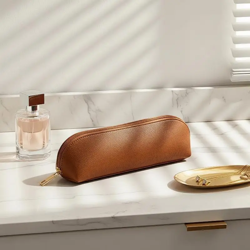 PU Leather Pencil Pouch Waterproof Metal Zipper Durable Lightweight Stationery Organizer for School Office Business Travel