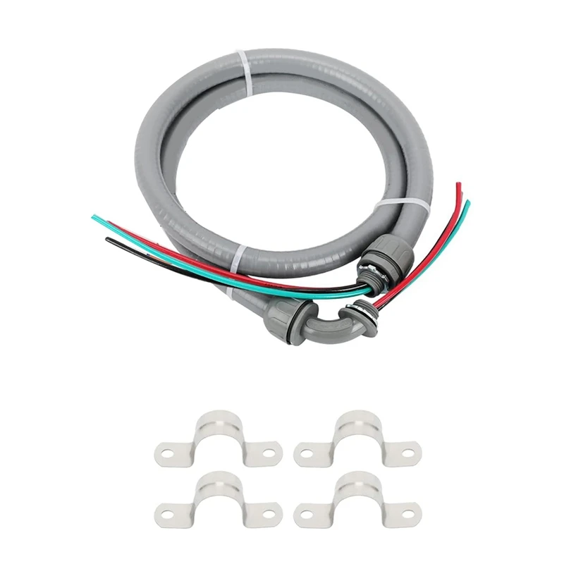 

AT02-1/2 Inch 4Ft Electrical Conduit 10-Gauge Wire With Ground Nonmetallic Liquid Tight Whip Assembly AC Disconnect Box Whip