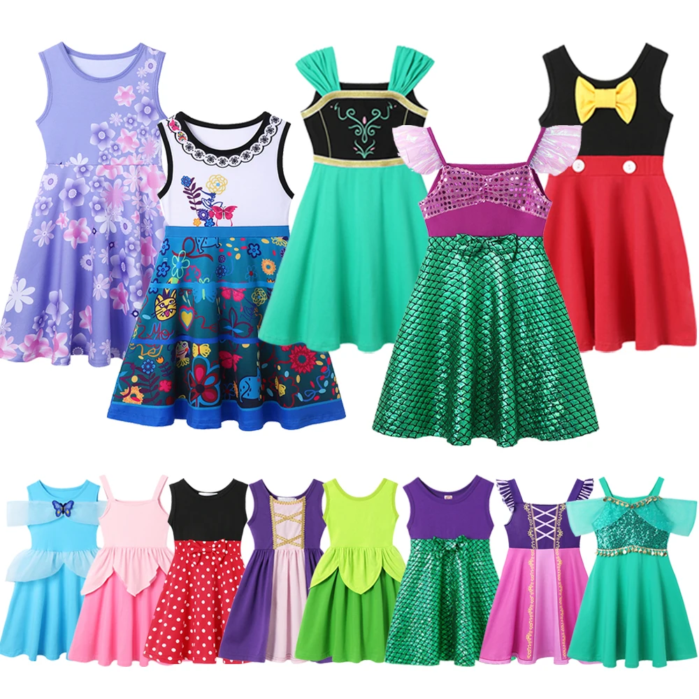 2024 Dress Girls Princess Dress Frozen Elsa Anna Princess Summer Clothes Kids Cotton Cinderella Birthday Children Costume 2-10 Y