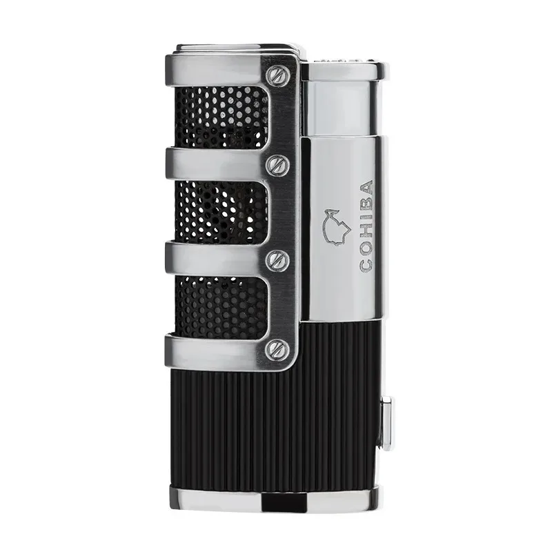 COHIBA Blue Flame Triple Direct Stroke Windproof Cigar Lighter Outdoor Camping BBQ Cooking Metal Turbo Gas Lighter Gift