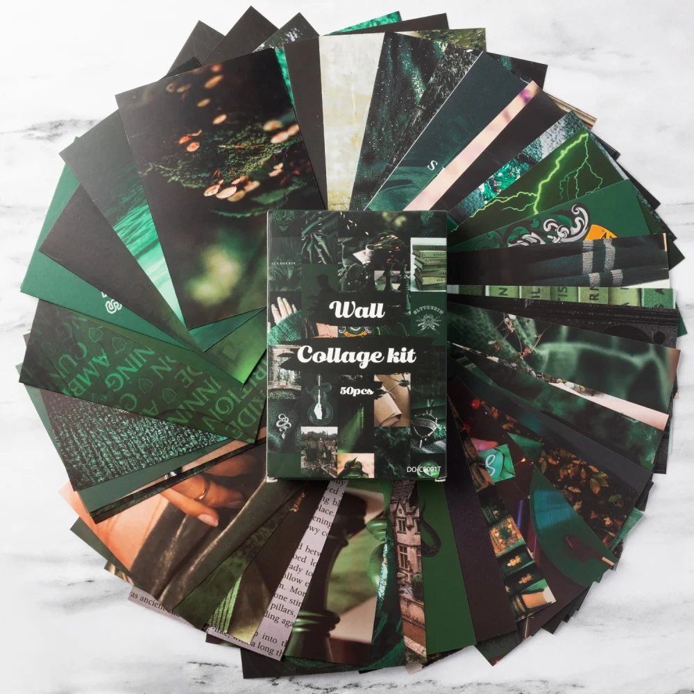 50Pcs Poster Magic College Collage Card Set Green Series Cardstock Wall Collage Home Decor for Dormitory Apartment Club Studio