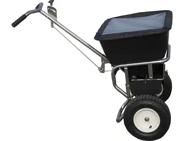 Spreading trolley, fertilizer seeder, lawn fertilization trolley