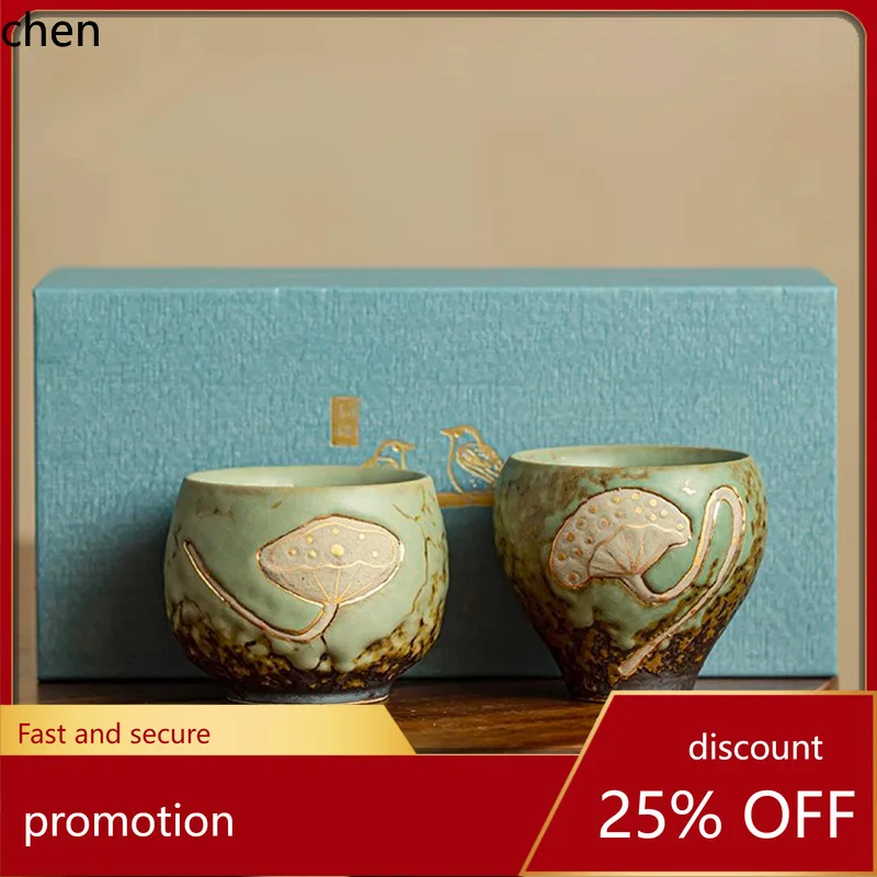 

H1 lotus couple cup owner ceramic rock glaze large antique kiln-turned kung fu tea set cup