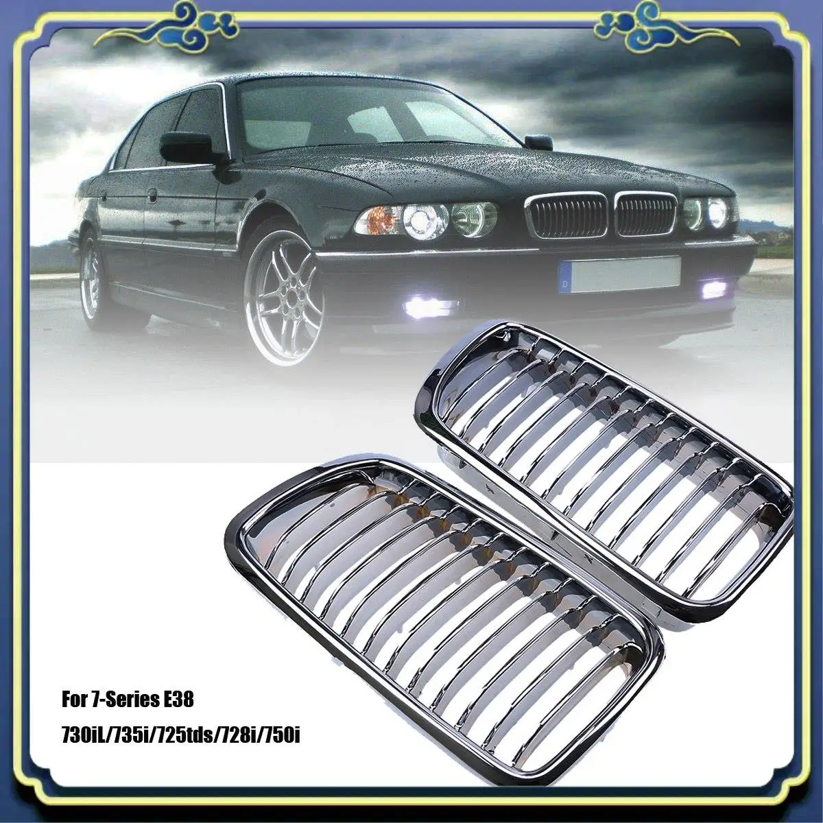 

AU16-1Pair Chrome Front Kidney Grill Grille For BMW 7-Series E38 730IL/735I/725Tds/728I/750I Sedan 1994-2001 Front Grill Grille