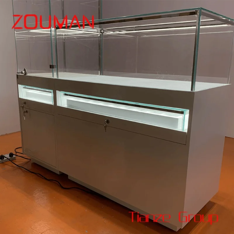 Custom , Hot New Design Jewelry Showcases Display Cabinet Glass Jewel Display Cabinet With Light