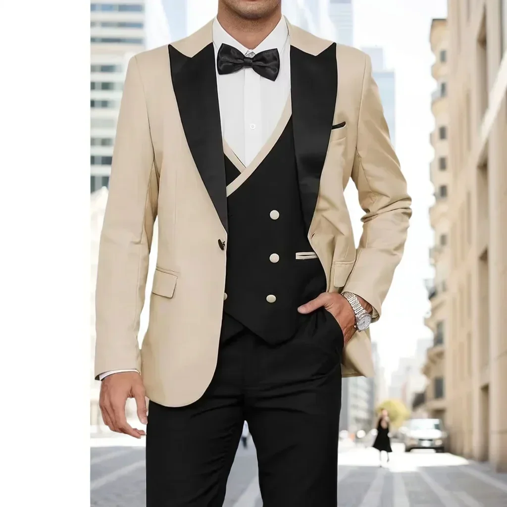 

Luxury 3-Piece Men's Tuxedo Suit Blazer Vest And Pants Set for Wedding Business Prom Elegant Ceremony Formal Men's Outfit