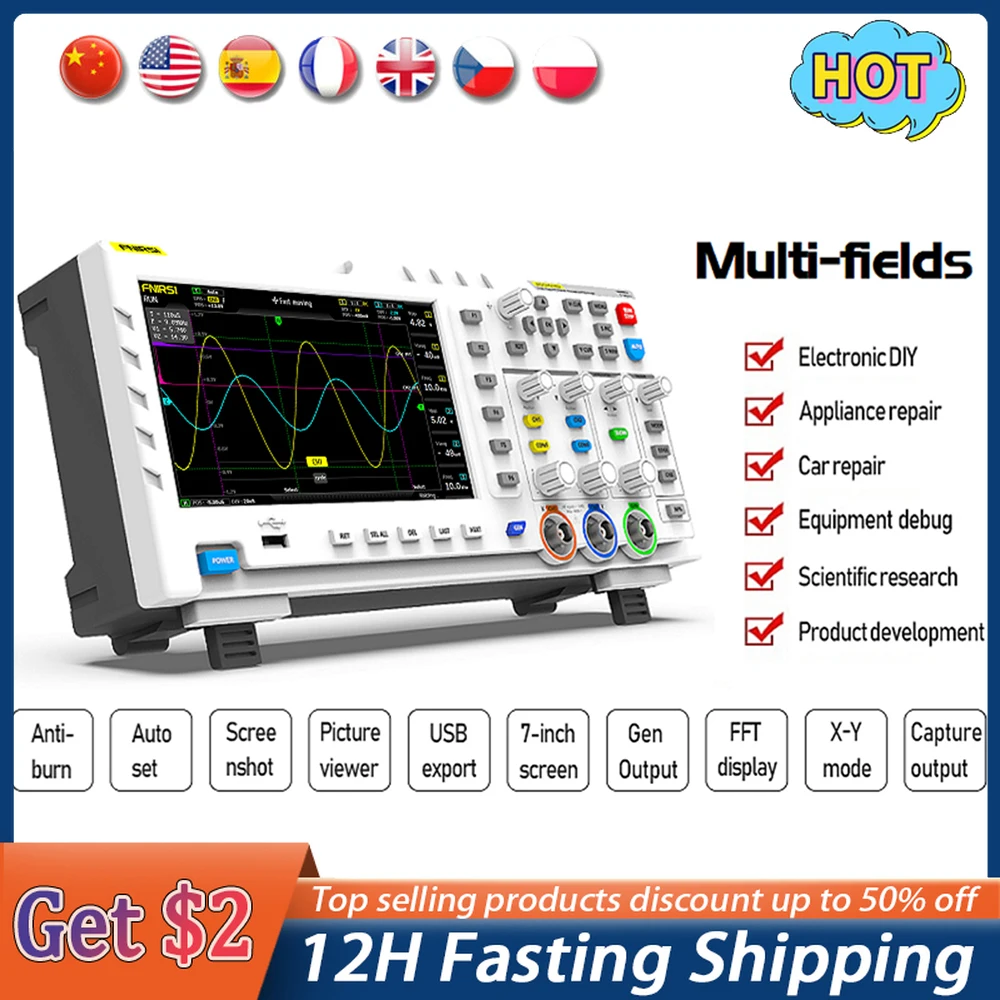 FNIRSI-1014D Digital Oscilloscope 2In1 Dual Channel Input Signal Generator 100MHz* 2 Ana-log Bandwidth 1GSa/s Sampling Rate