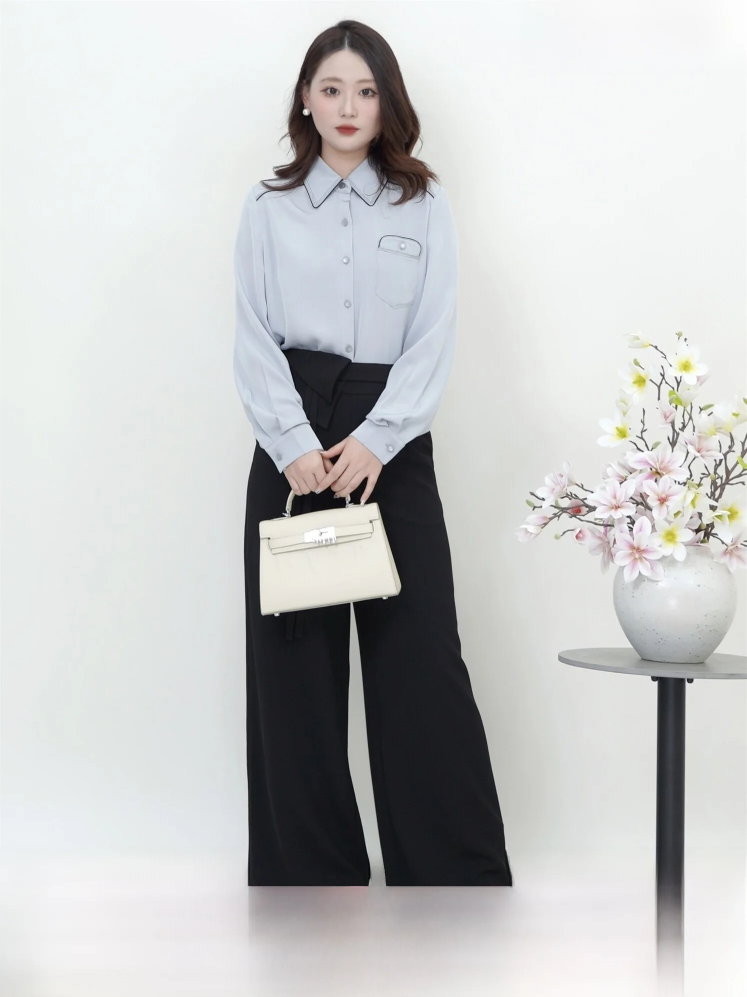 

Женская рубашка с длинным рукавом, стройнящего кроя, универсальная, модная, прямого силуэта, из полиэфирного волокна S24CC051