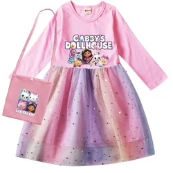 Gabby Dool house Kleid Baby Mädchen Langarm Kleider & kleine Tasche Kinder Hochzeits feier Pailletten Vestidos Kinder Gabby Chat Kleidung