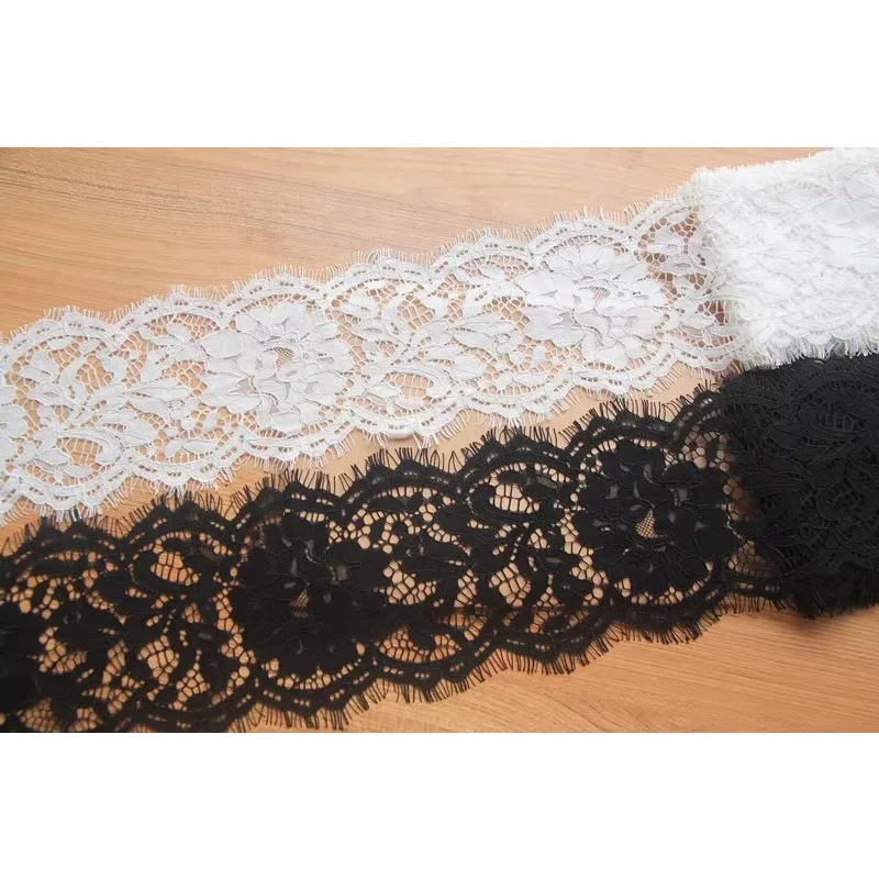 (1 yards/roll)African fabric lace high quality 2024 handmade DIY garment accessories French eyelashe embroidery black and white