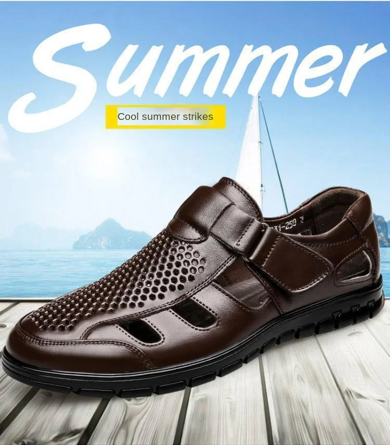 Sandalias de cuero genuino para hombre, zapatos informales de negocios con agujeros, oferta especial de verano