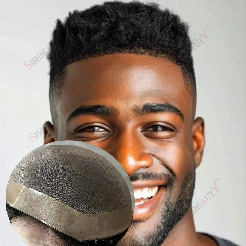 

4mm 6mm Afro Hairstyle Black Kinky Curly Breathable Mono Lace Toupee for Men Male Hair Prosthetic 100% Human Hair Cheap Man Wigs