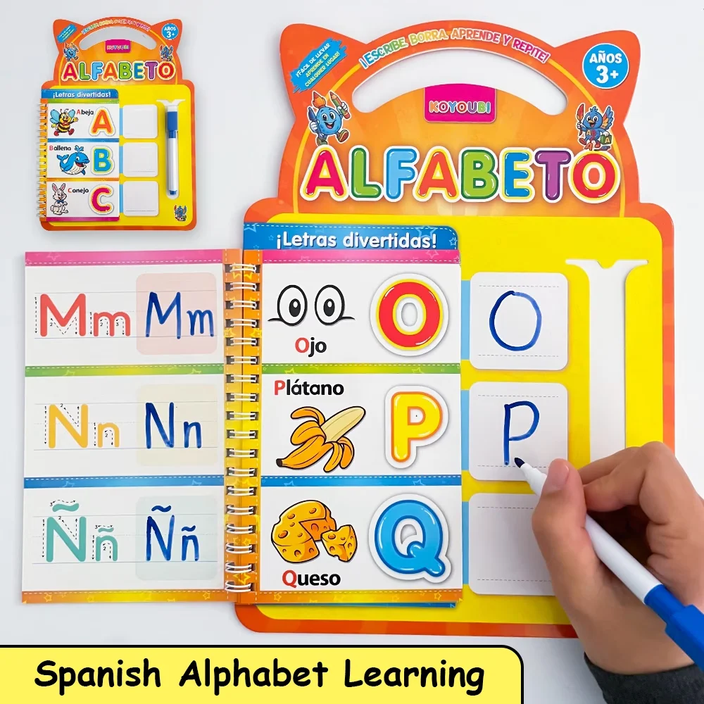 Tarjetas de Práctica del Alfabeto Español A-Z - Reutilizables con Borrador de Agua, Recursos de Escritura a Mano y Alfabetización Temprana para Jardín de Niños