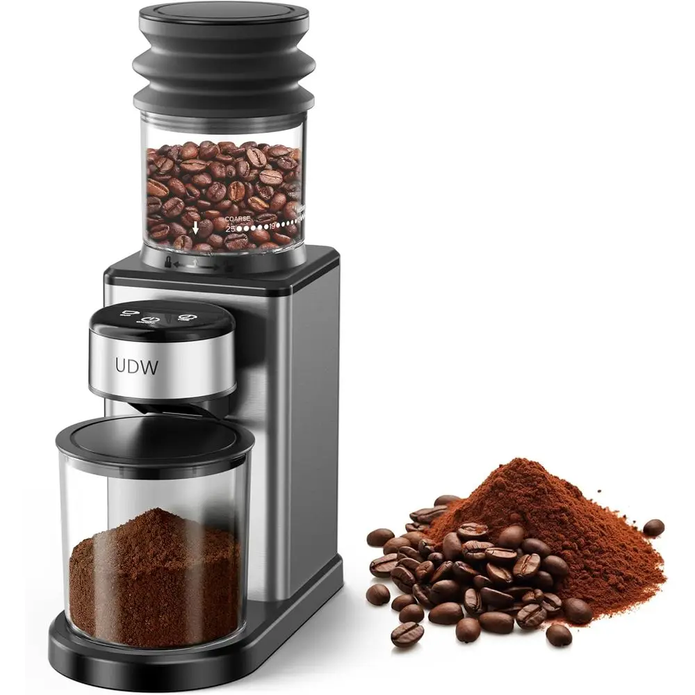 

Precision Conical Burr Coffee Grinder - 25 Grind Settings, 60s Timer, Stainless Steel, Non-Slip Base, Anti-Static, Easy Clean