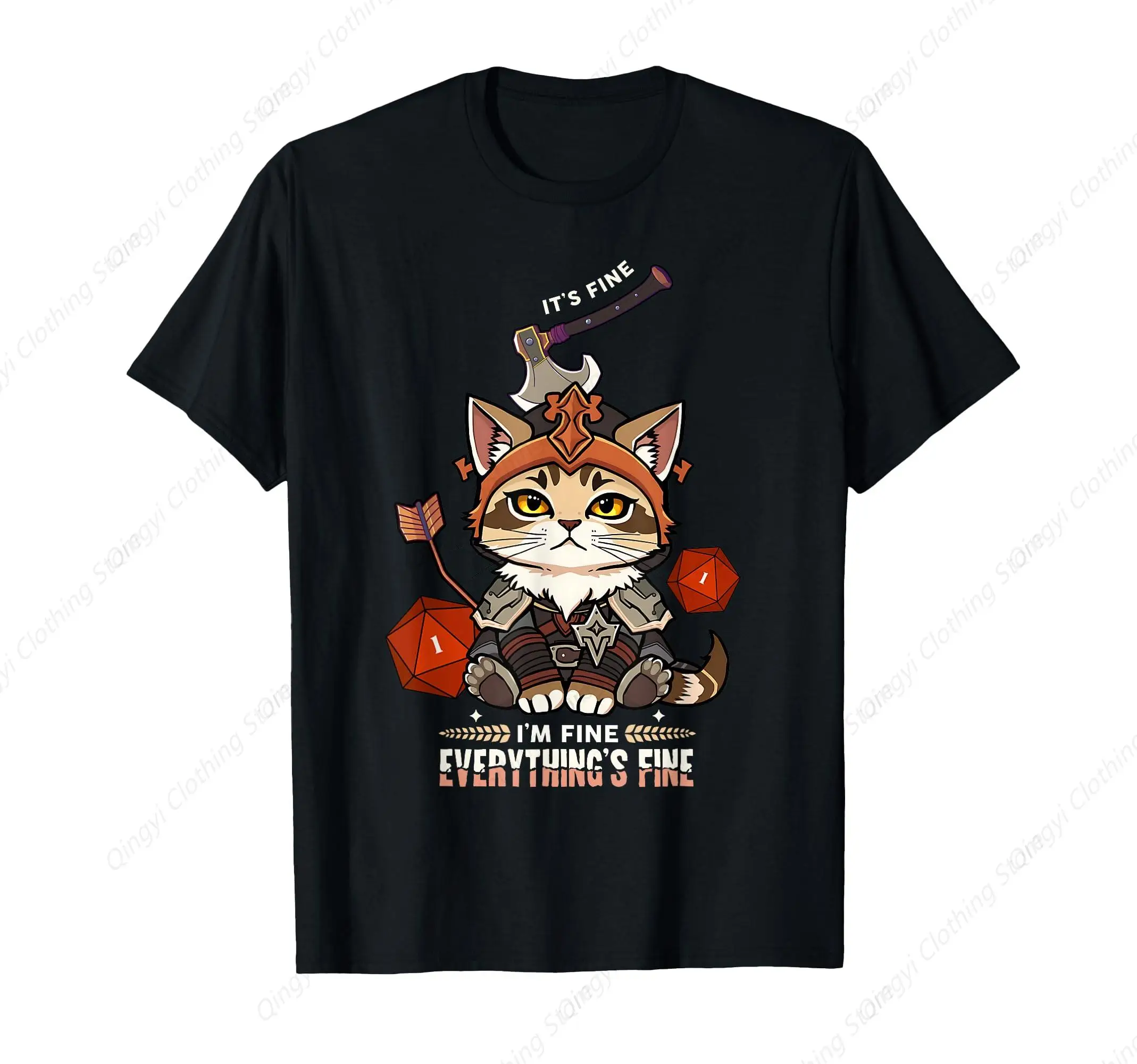 

I'm Fine Everything's Fine D20 Cat Fail RPG Gamer Kitty Men Women Girls T-Shirt