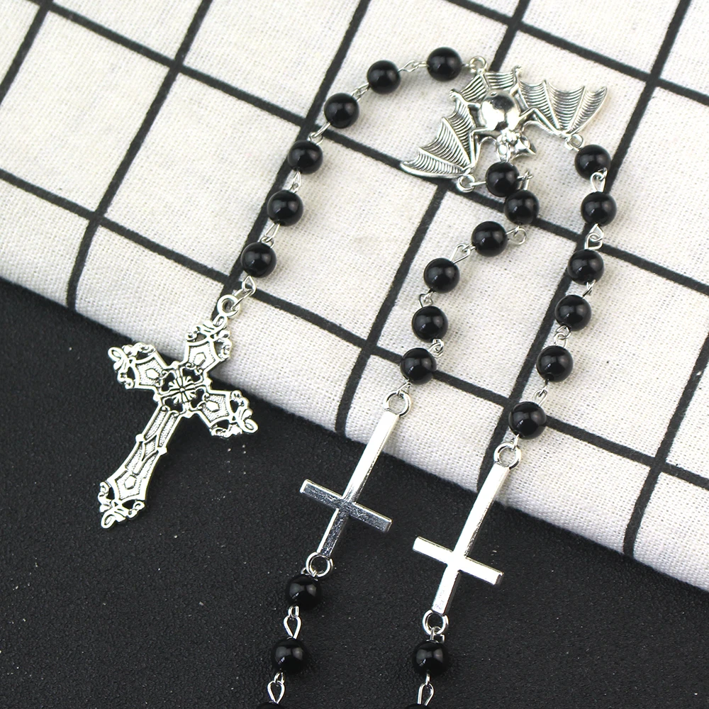 Kreuz Vampir Ankh Rosenkranz Okkult Goth Ankh Perlen Fledermaus Gothic Vampir Vampir Perlen Ägyptischer Tradgoth Schmuck Geschenk handgefertigt