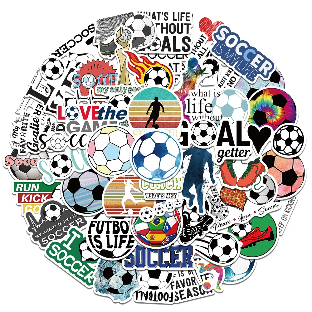 50PCS Football Waterproof Stickers Sports Cartoon Graffiti Decoration DIY Notebook Suitcase Phone Fridge Water Cup Guitar Toys