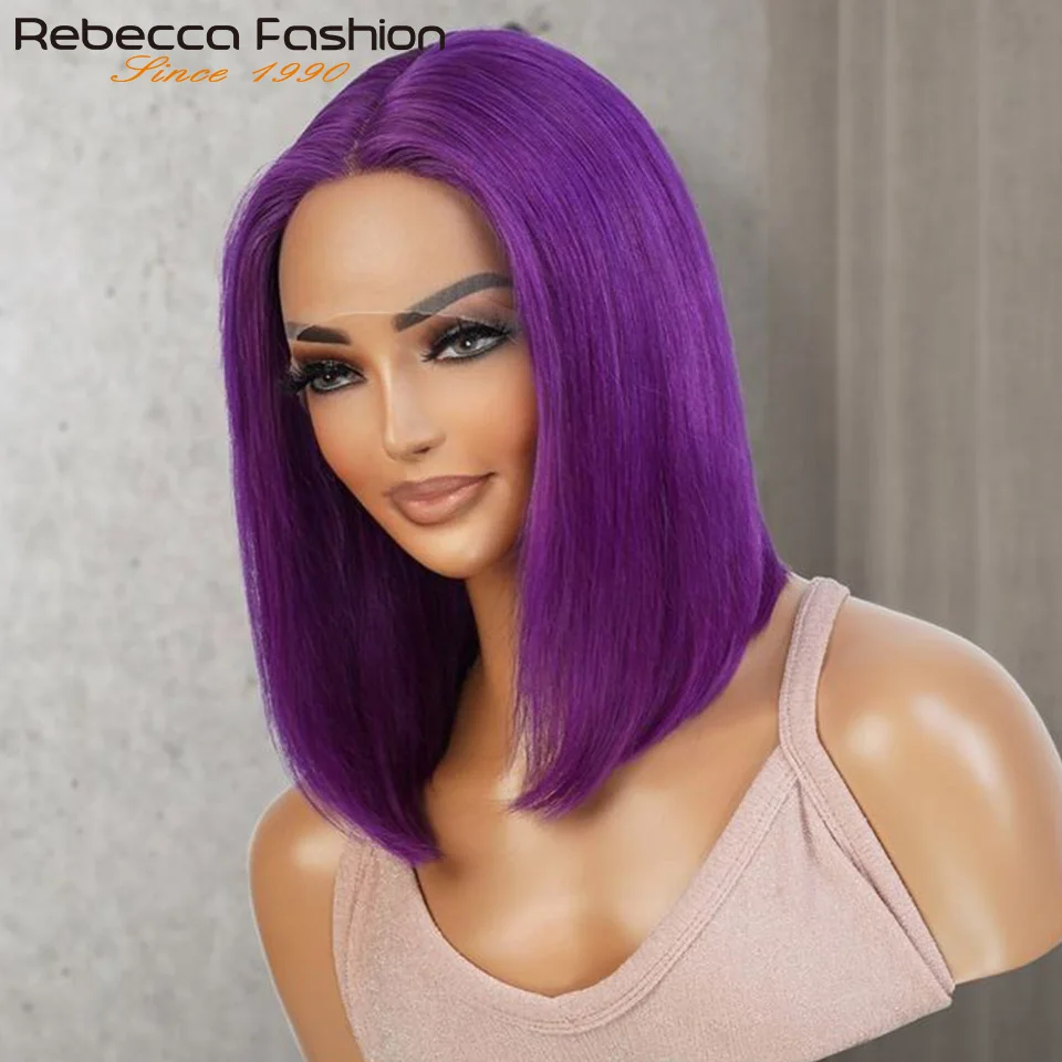 Cosplay de Halloween pelo púrpura 13x5x1 pelucas de cabello humano con frente de encaje transparente pelucas de cabello humano Bob de encaje recto corto de densidad 180