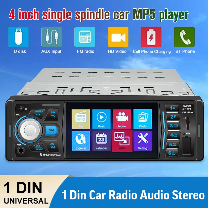 Universal 4 inch 1 Din Car Radio Multimedia MP3 Player Bluetooth Audio Stereo FM Music Stereo USB Charging Mirror Link