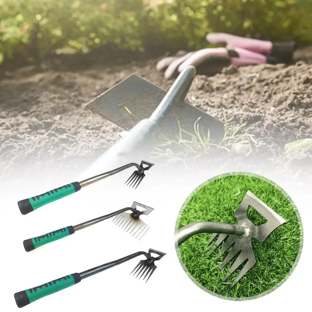 Garden Rake 6 Teeth Manual Weed Remover Tool Grass Puller Hand Tool Gardening Shovel Soil Rooting Removal Weeding Loose H2N4