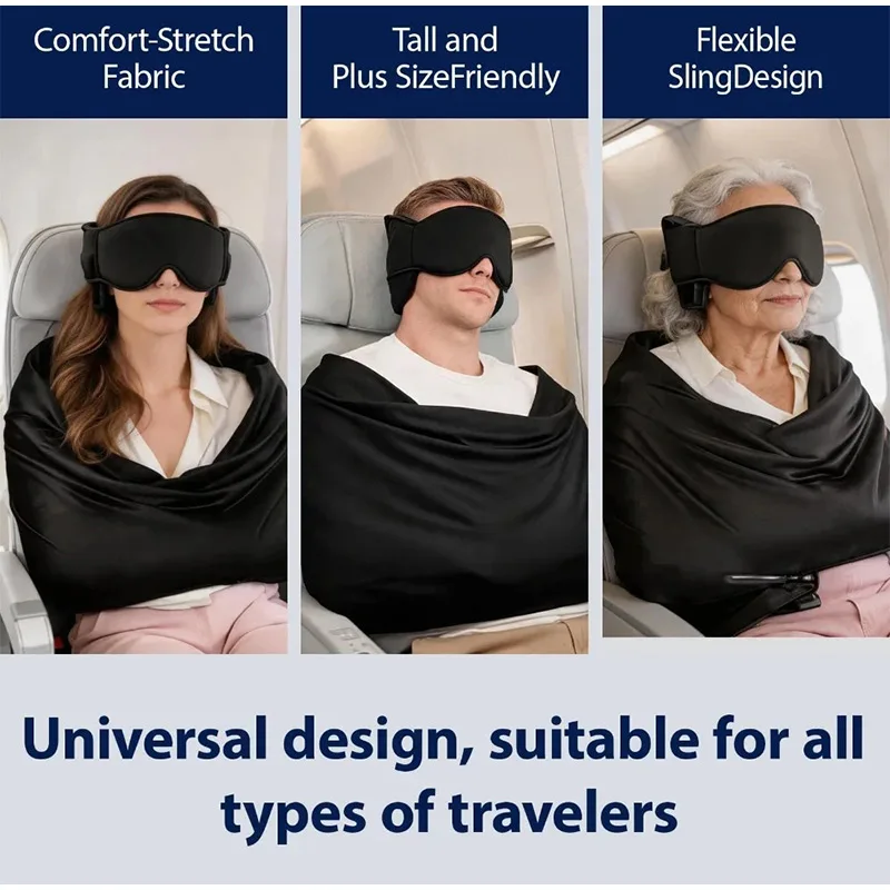 3-in-1 Airplane Travel Sleep Set Adjustable Neck Pillow with Eye Mask & Blanket Body Strap Portable Flight Sleep Accessory