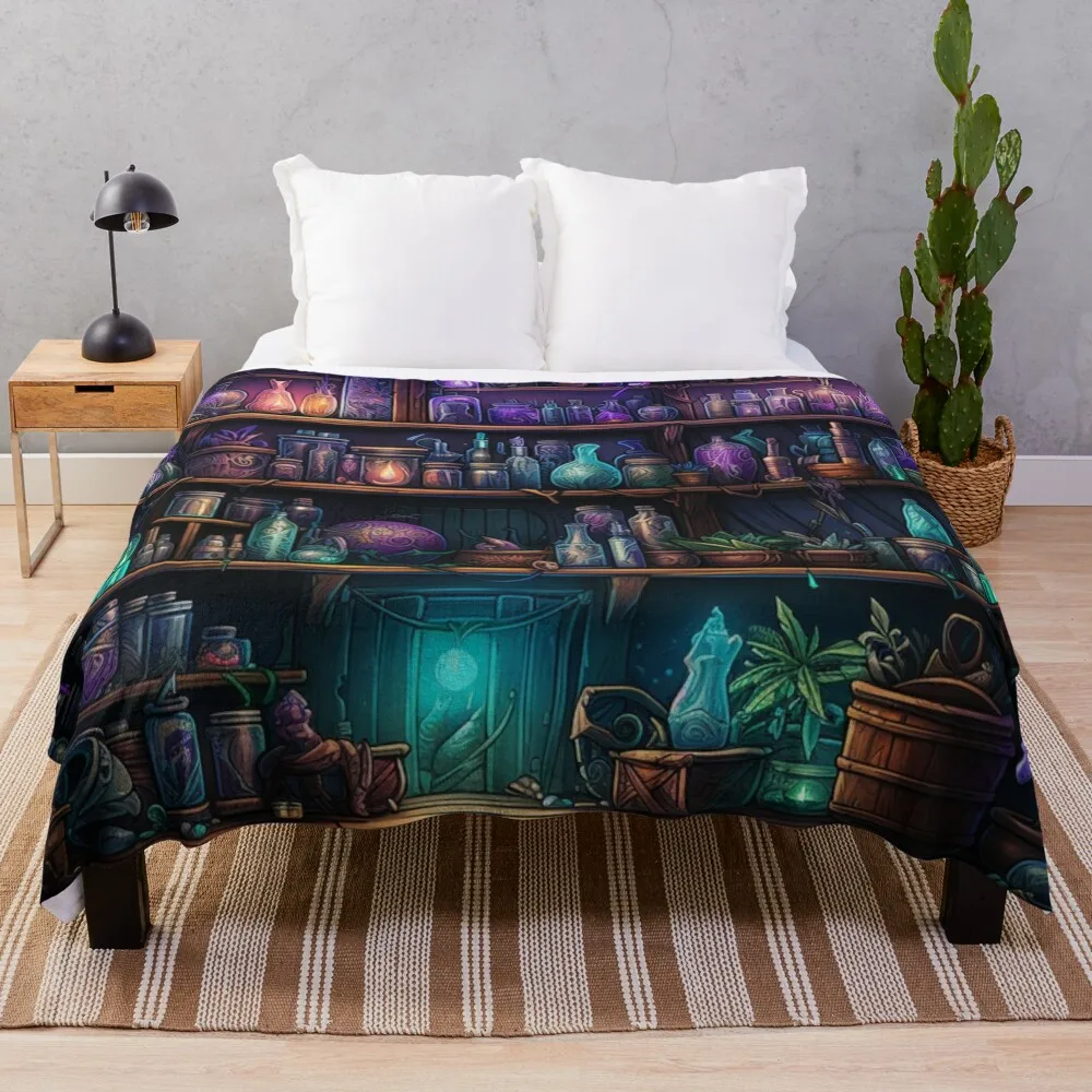 Mystical Apothecary Shelf Throw Blanket Flannel Fabric Sleeping Bag Camping Blankets