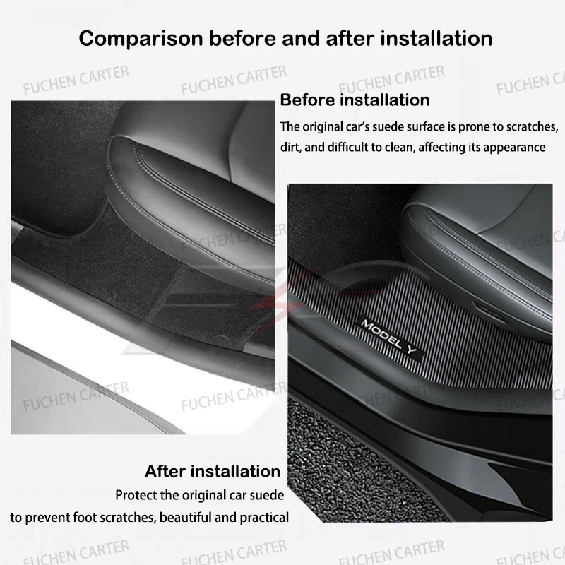 For Tesla New Model Y Juniper 2025 Door Sill Strip Guard Car Accessories ABS Front Rear Door Threshold Anti-kick dustproof Pad