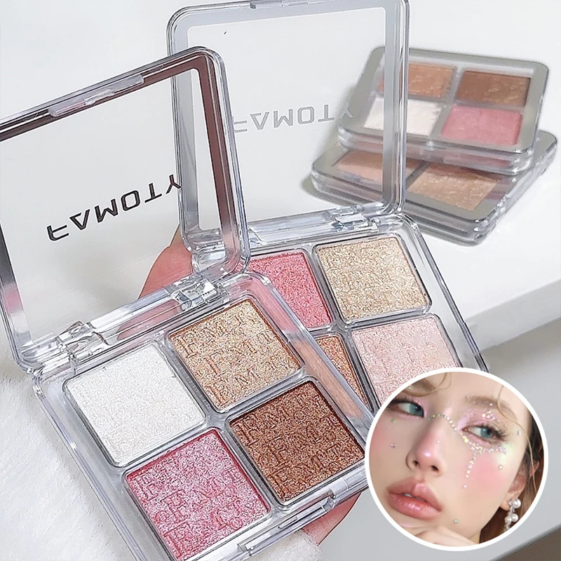 4色フェイスハイライターパレットイルミネーターパレットナチュラルグロウ防水グリッターシマーベイクドパウダーハイライターメイクアップ