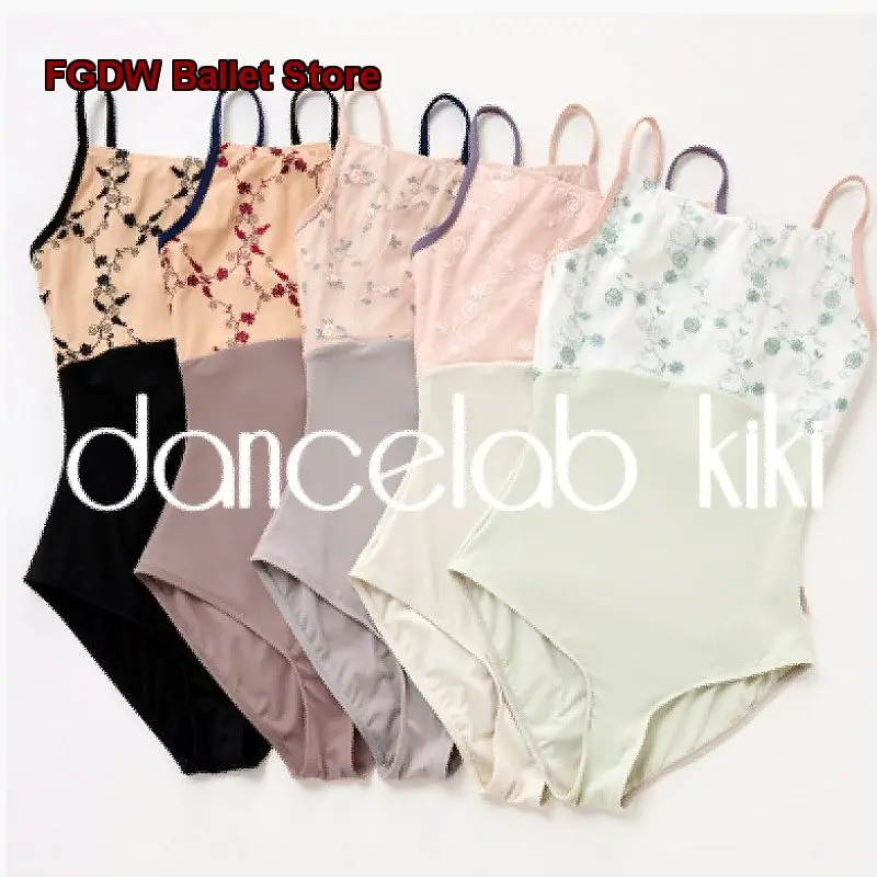 Women's Basic Practice Leotard Embroidered Patchwork Contrasting Colors Spaghetti Strap Body Suit Adult