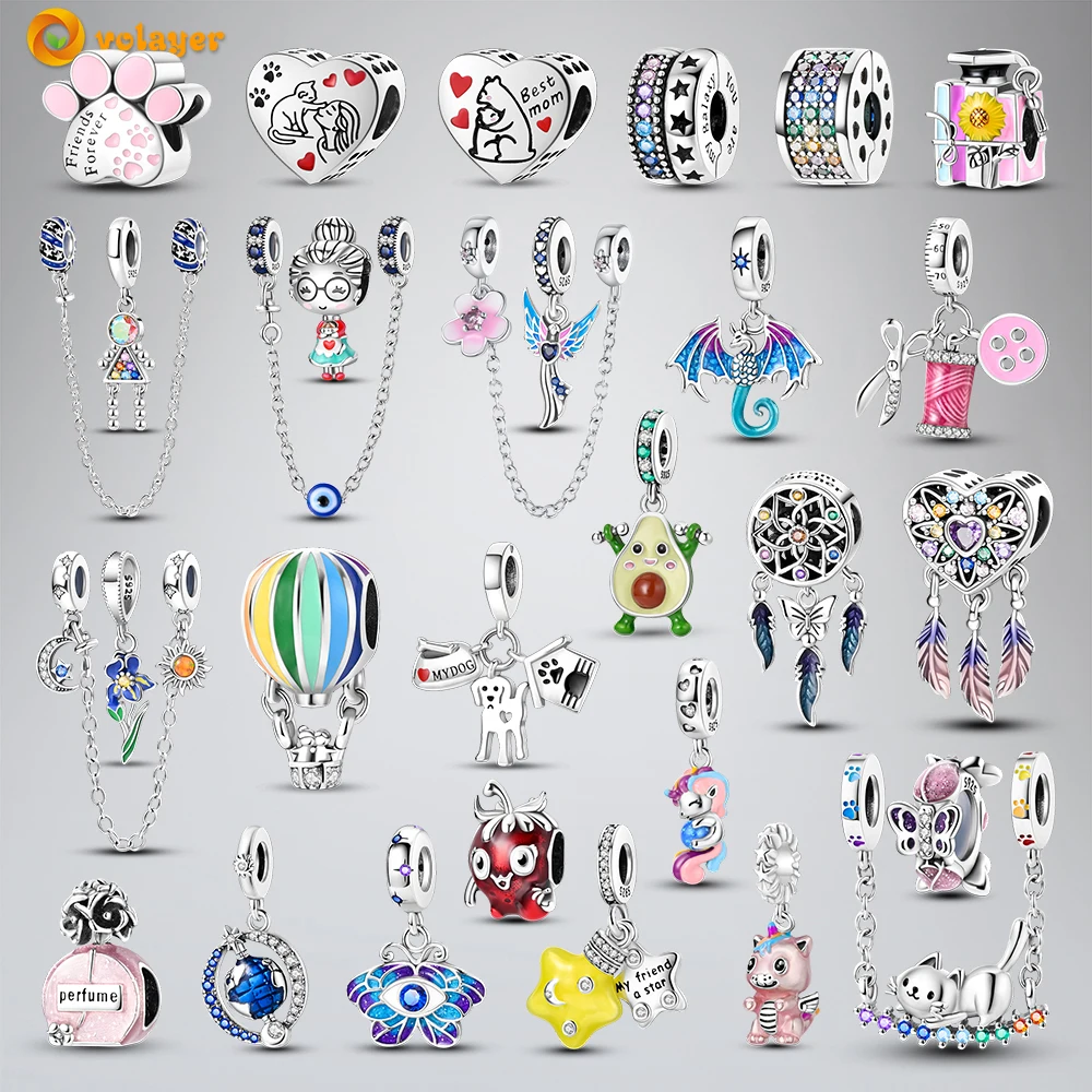 Volayer 925 Sterling Silver Beads Perfume Dragon Lavender Sunflower Rainbow Bicycle Dangle Charms fit Original Pandora Bracelets