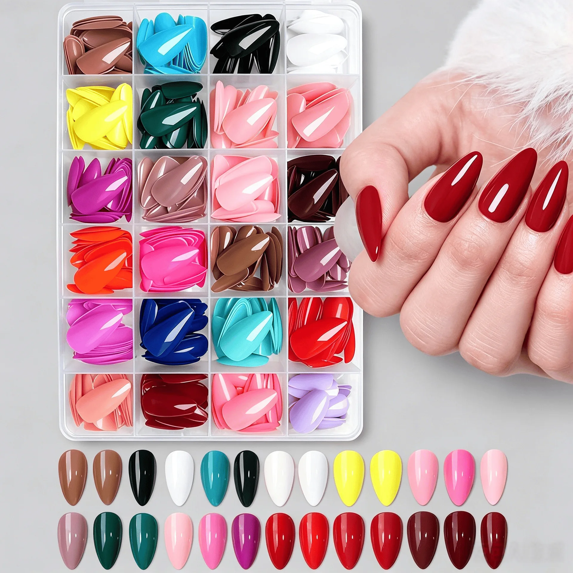 576pcs/Box Colorful Fake Nails Fake Nail Long Square Almond Press on False Nails Mixed Full Cover Nail Tips