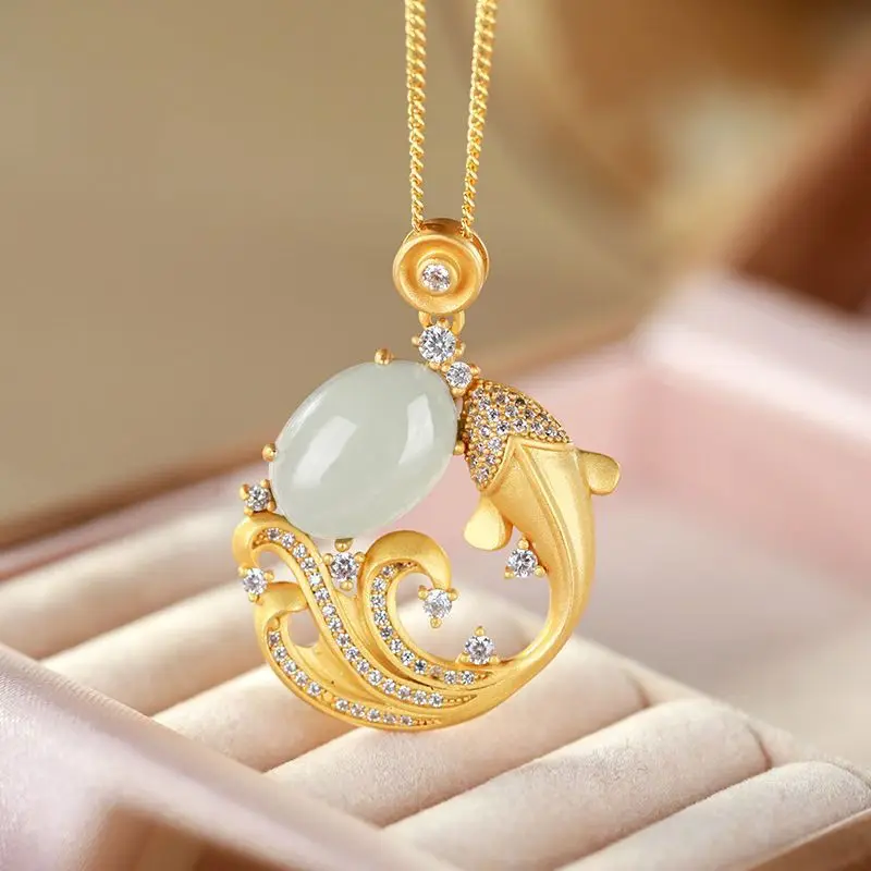 

Женское китайское классическое дворцовое винтажное колье с подвеской в виде рыбы кои, модный массивный аксессуар для повседневной носки, подарок на вечеринку