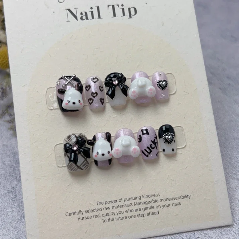 10Pcs original Handmade kawaii Sanrio Pochacco press on nails cute cartoon fake nails removable delicate false nails nail charms