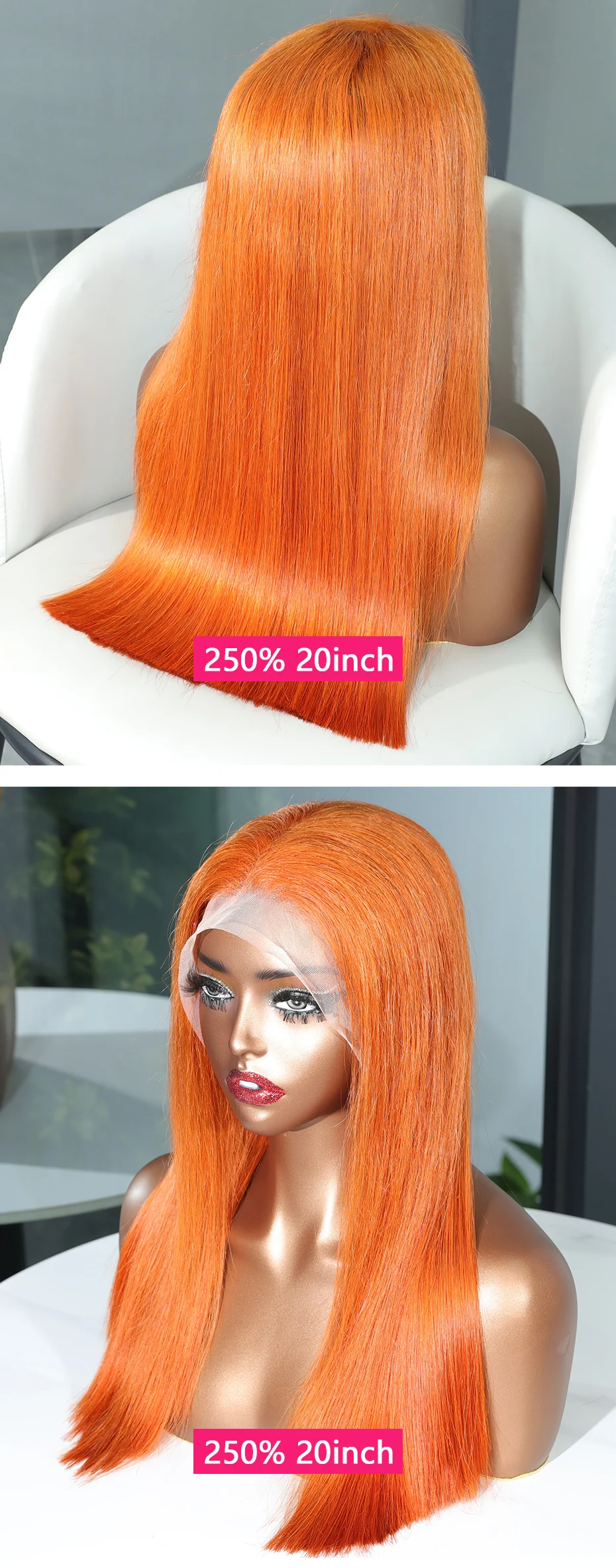 Orange Ginger 13x4 Lace Frontal Bob Perücken 100% Echthaar Doppelt gezogen Knochenglatte gefärbte Perücken Echte 250 Dichte Rohes vietnamesisches Haar – Detail 8