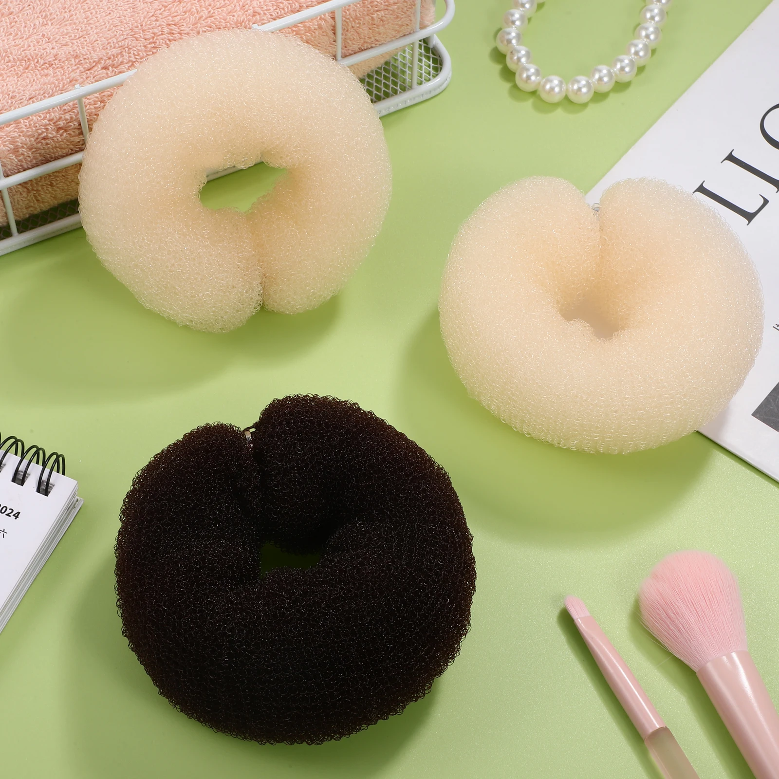 

3Pcs Nylon Hair Curler Hair Bun Maker Ponytail Holder Long Strip Copper Buckle Curl DIY Styling Ponytail Holder