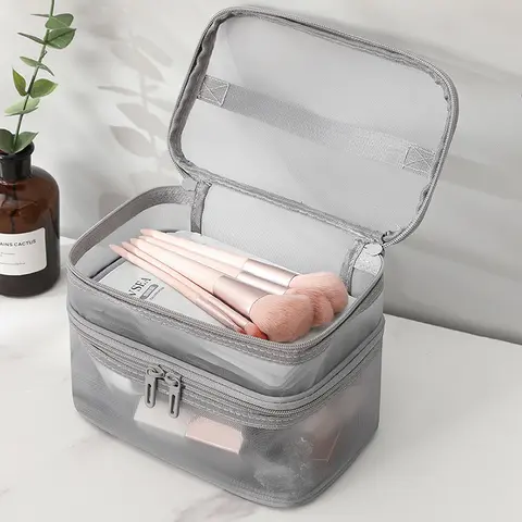 Double Layered Mesh Makeup Bag, Multifunctional Mesh Storage Bag, Travel Storage Makeup Bag