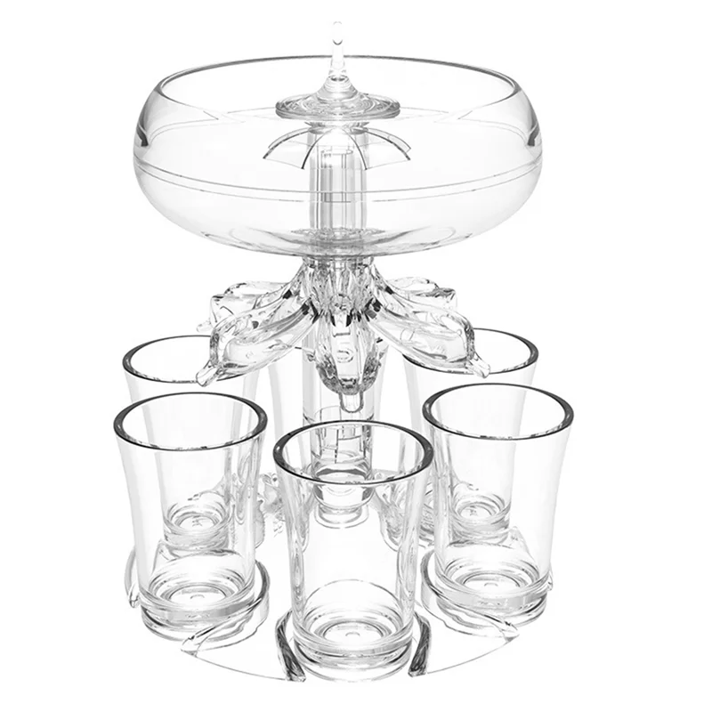 Drink Dispenser with 6 Shot Glasses Set - Acrylic Touchless Liquor Dispenser for Beverage Cider Cocktail