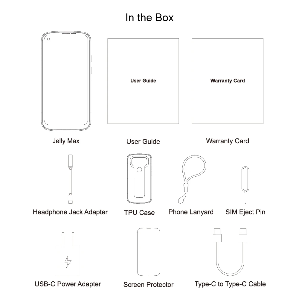 Unihertz Jelly Max, kleine 5G Android 14 zwarte smartphone met 66 W snel opladen, ondersteuning voor meerdere talen.