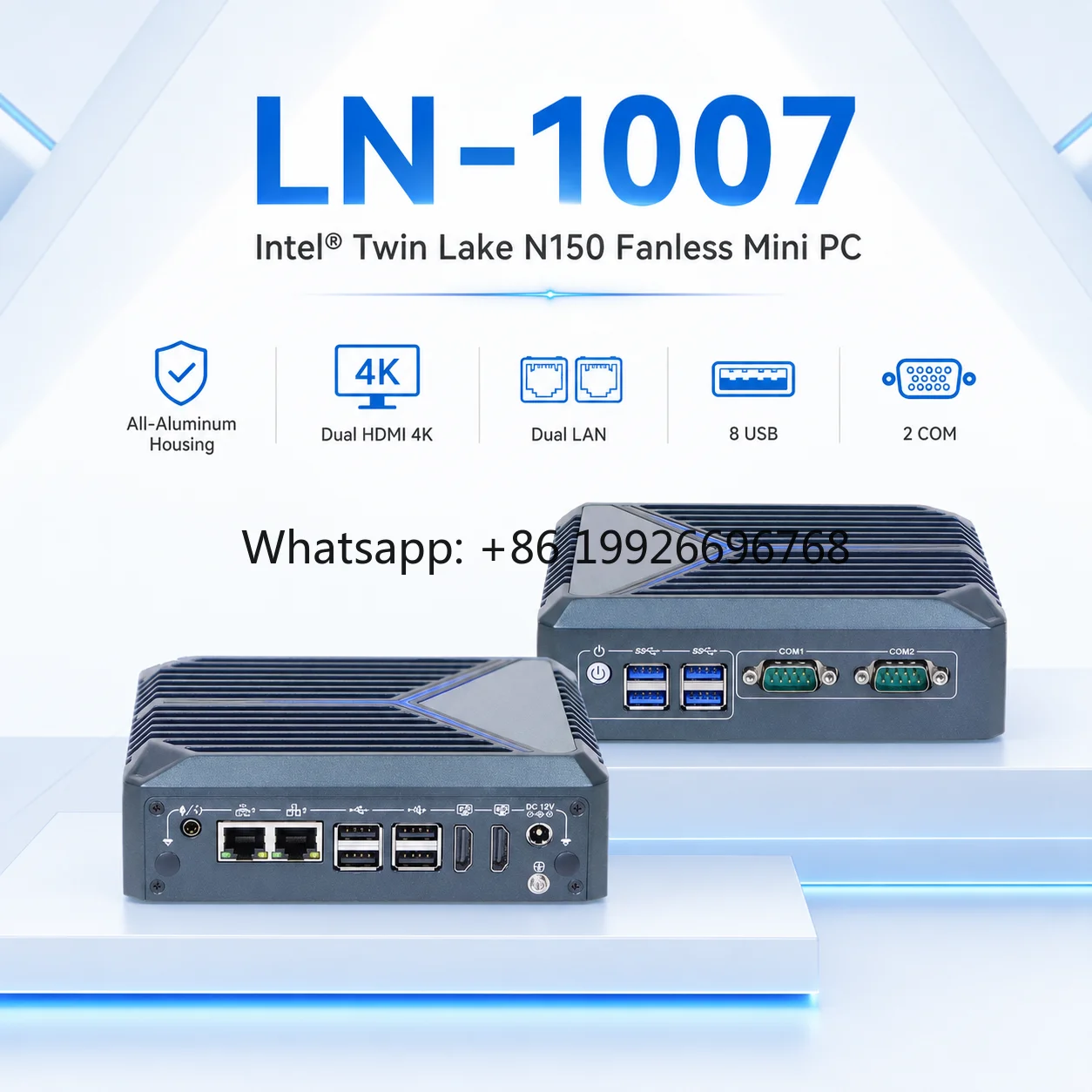 Compact Slim Fanless Aluminum 4K HD Dual Display Dual LAN 8USB 2COM M.2 SSD WiFi 4G DDR5 Windows Linux Office  Mini PC